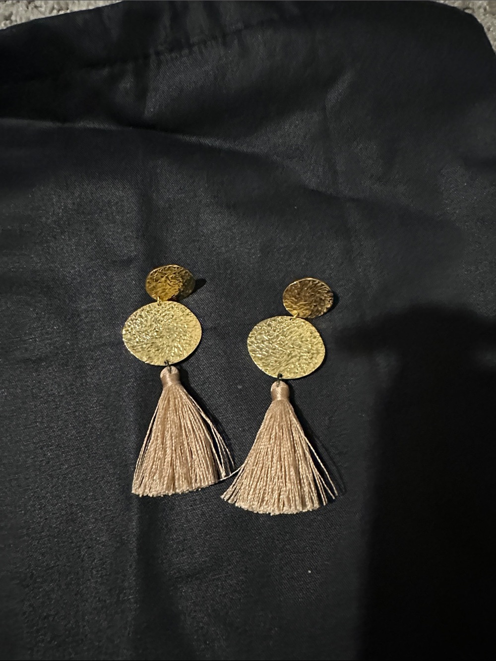 Gorjana Gold Textured Disks with Beige Tassels
